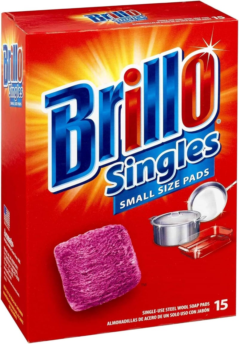 Brillo Single Use Steel Wool Soap Pads, Smaller Size Original Red Scent, 15 Count Pack of 1 - Image 1